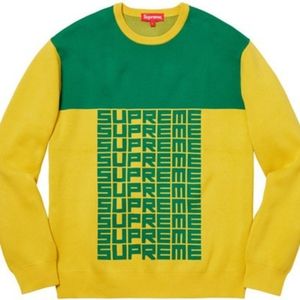 Supreme Logo Repeat Green Yellow Sweater